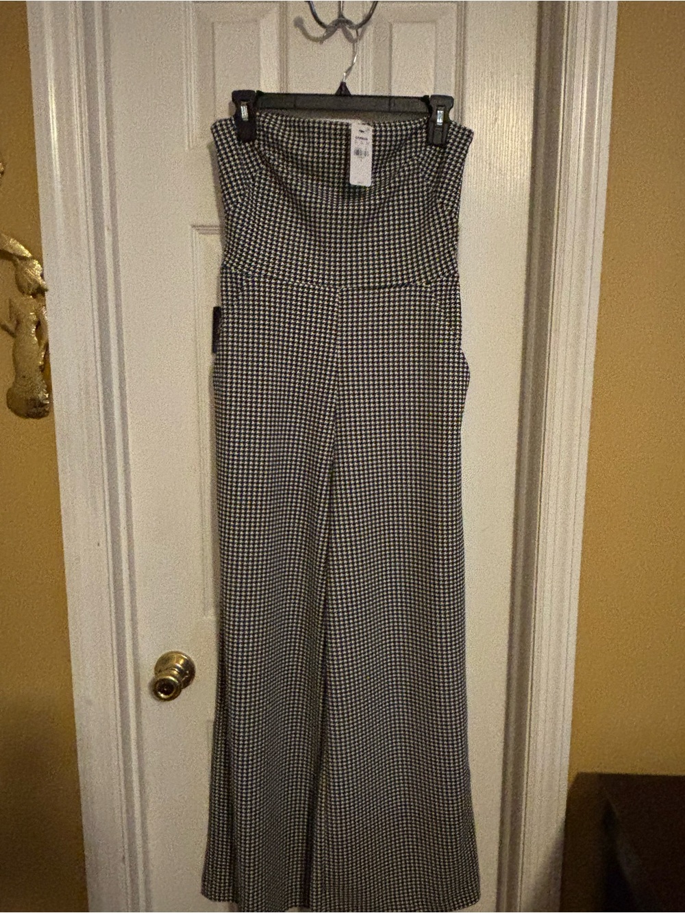 Express Black & White Houndstooth Strapless Wide-Leg Jumpsuit